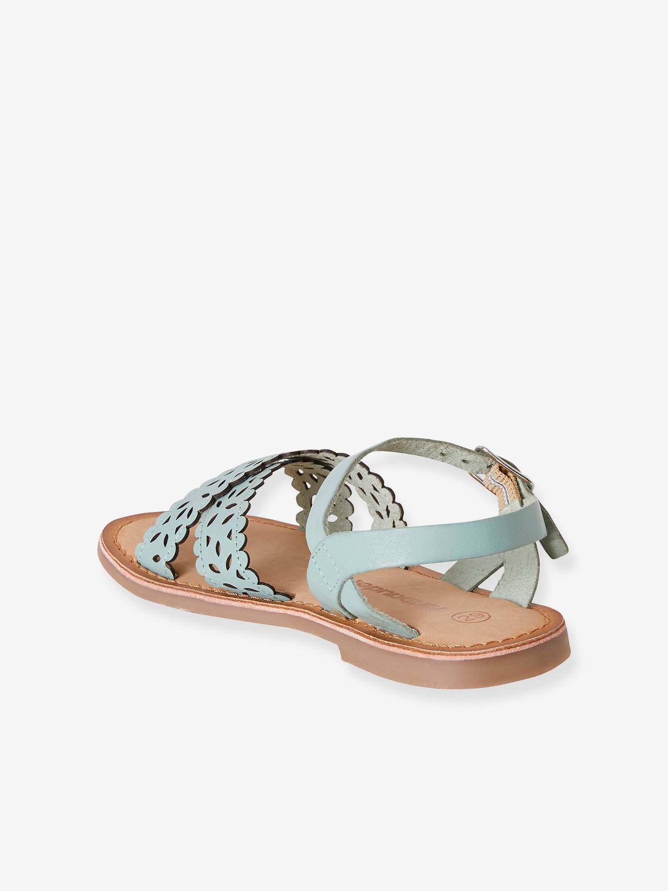 Sandales cuir tannage végétal fille sauge