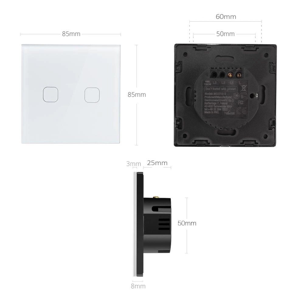 Maclean Lichtschalter, Wechselschalter mit Touch-Steuerung; inkl. LED-Adapter