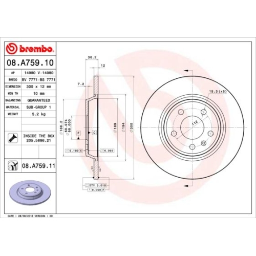 08.A759.11 BREMSSCHEIBE BREMBO HA  VP2 - ATU