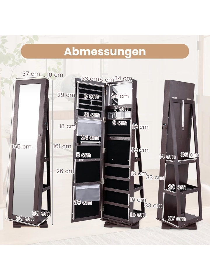 COSTWAY Schmuckschrank drehbar abschließbar in Taupe günstig kaufen onesize