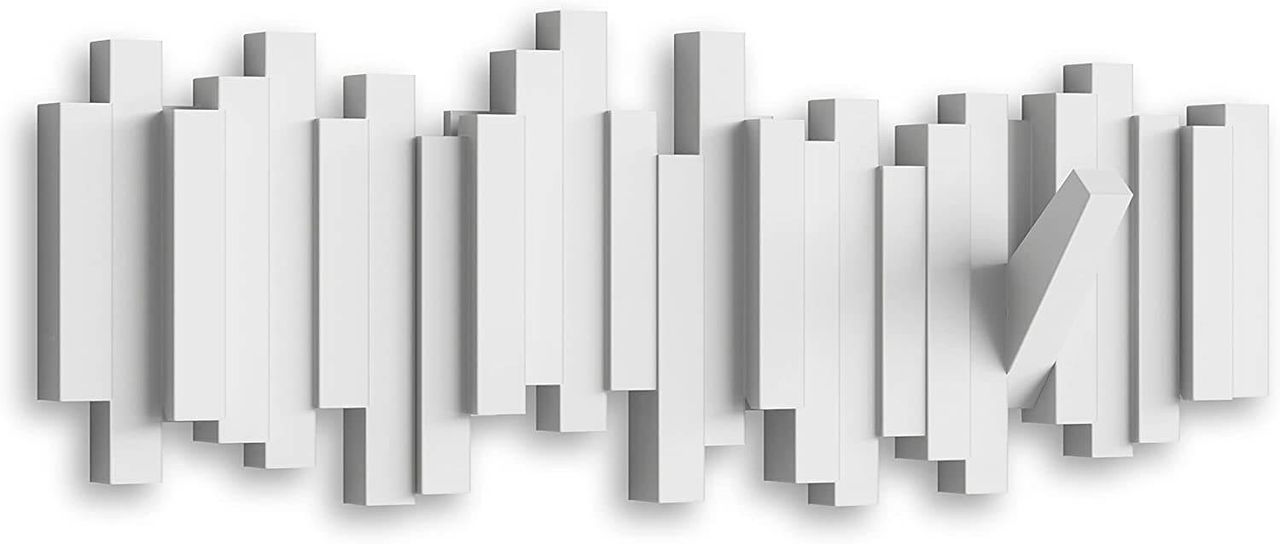 trends4cents UMBRA STICKS Multi HOOK WHITE 318211-660 platzsparende Garderobenleiste mit 5 beweglichen Haken