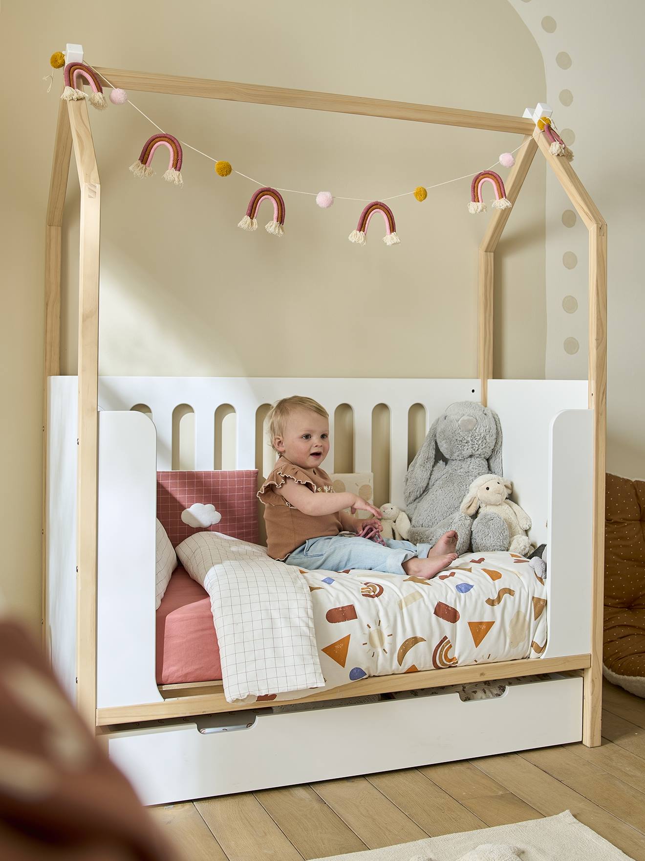 Vertbaudet Baby Kombi-Hausbett KOKOSNUSS - sand