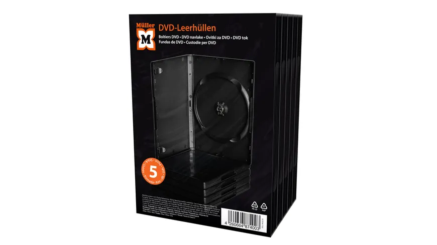 Müller DVD-Leerhülle für 1 Disc, 14mm, schwarz, 5er Pack