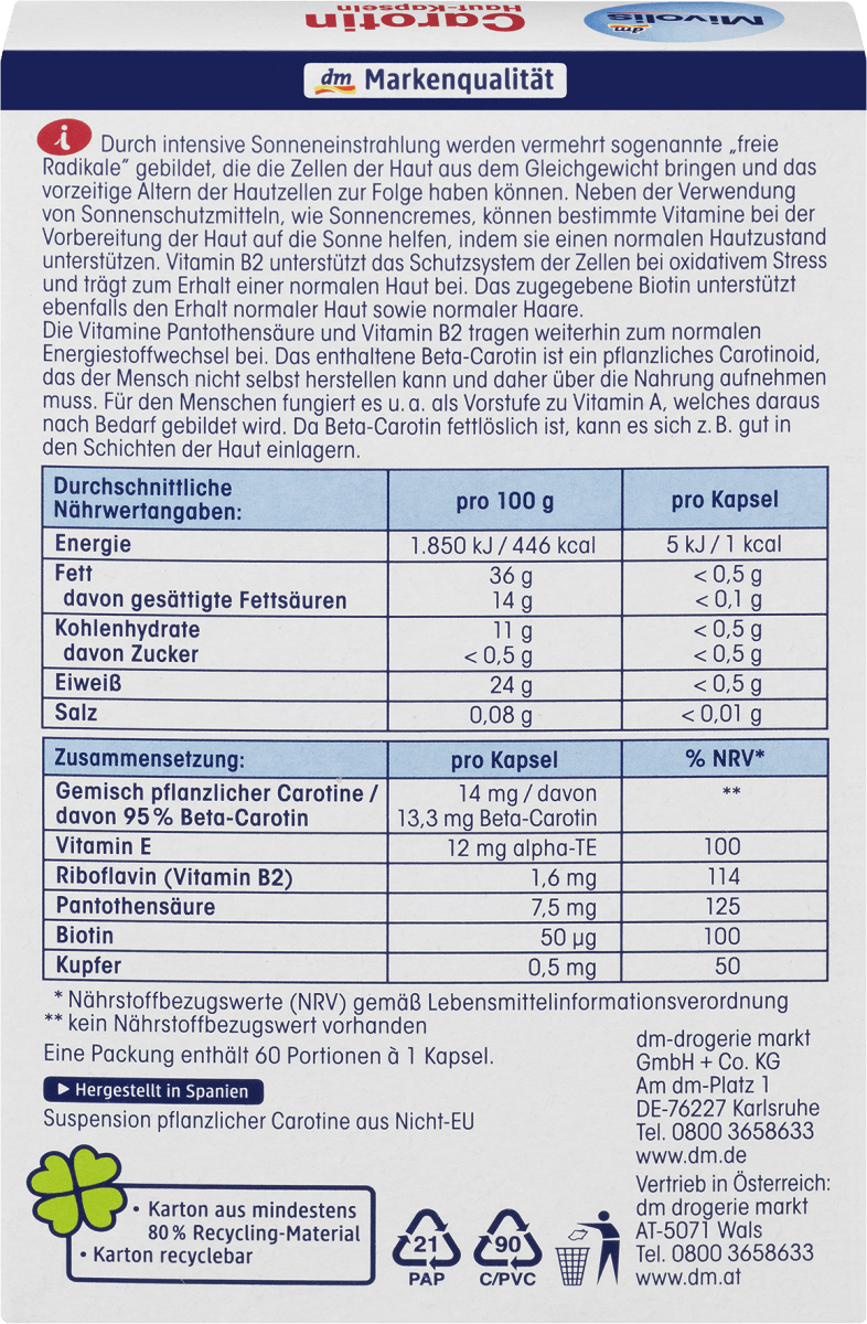 Carotin Haut-Kapseln 60 St., 16,2 g