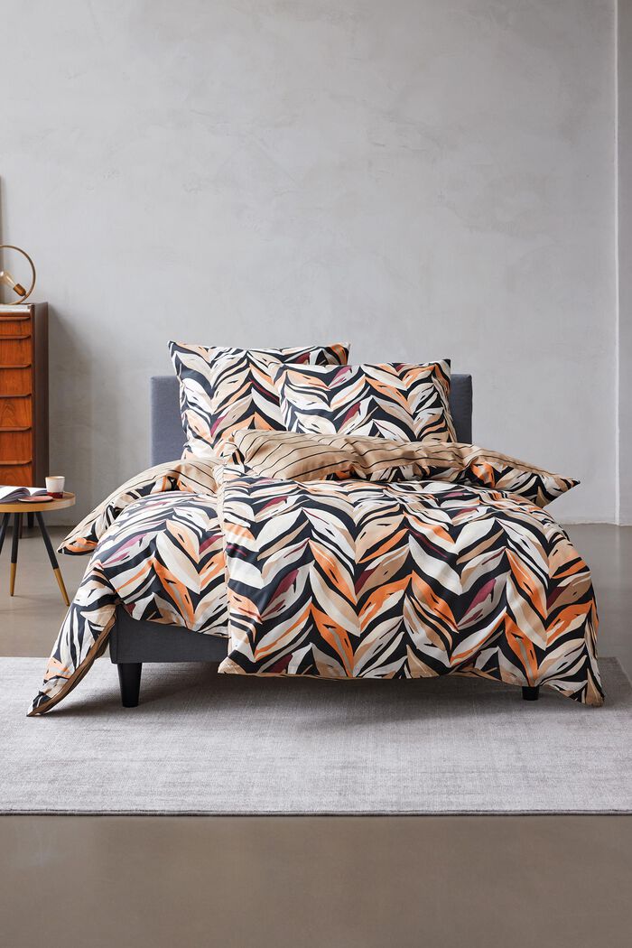 Satin-Bettwäsche mit floralem Motiv und Streifen