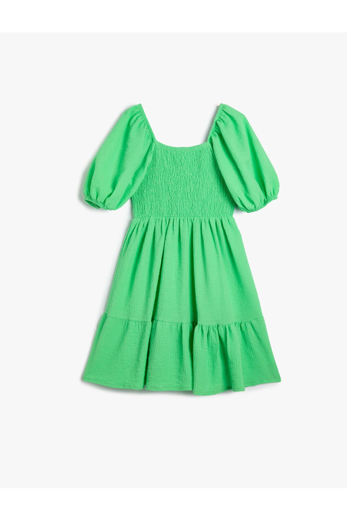 Koton  Kleid aus Baumwolle mit Ballonärmeln, Gimped und quadratischem Ausschnitt