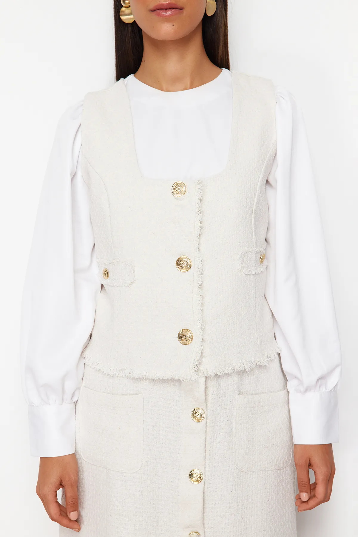 Trendyol Modest  Set aus Weste und Rock aus steinernem Tweed mit gewebter Unterseite und Oberteil TCTSS24US00013