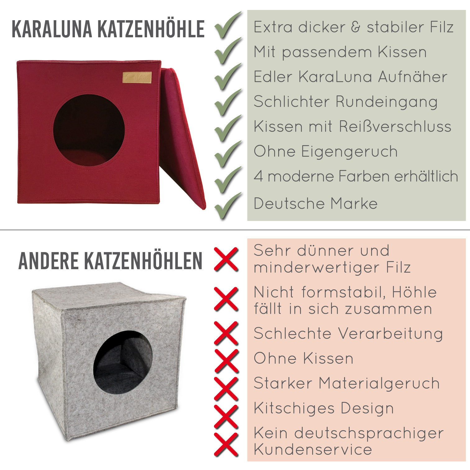 KaraLuna Katzenhöhlen KaraLuna Katzenhöhle aus Filz fürs Regal rot