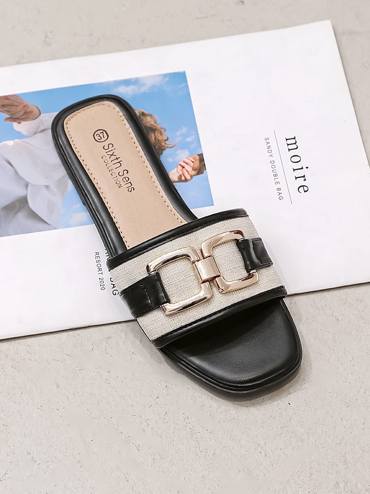 Sixth Sens Pantoletten in Schwarz/ Beige günstig kaufen
