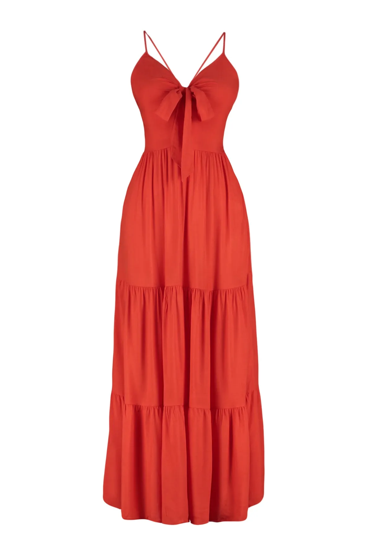 Trendyol Collection  Rotes, gewebtes, rückenfreies Maxi-Strandkleid TBESS23EL00193