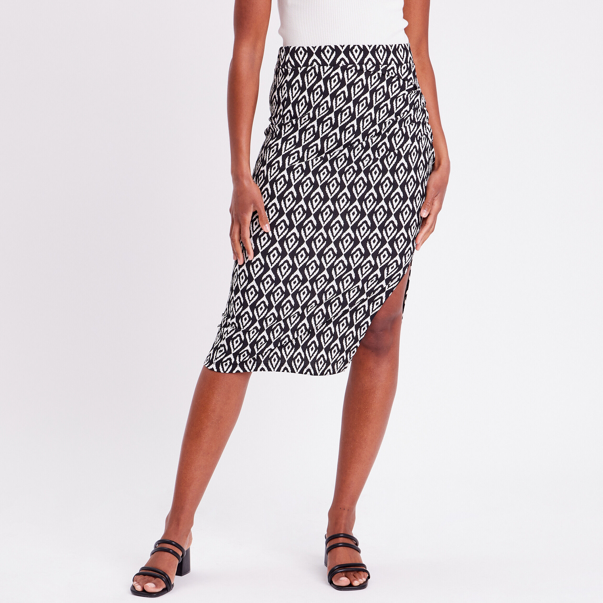 Jupe midi moulante drapée noir femme | Cache Cache