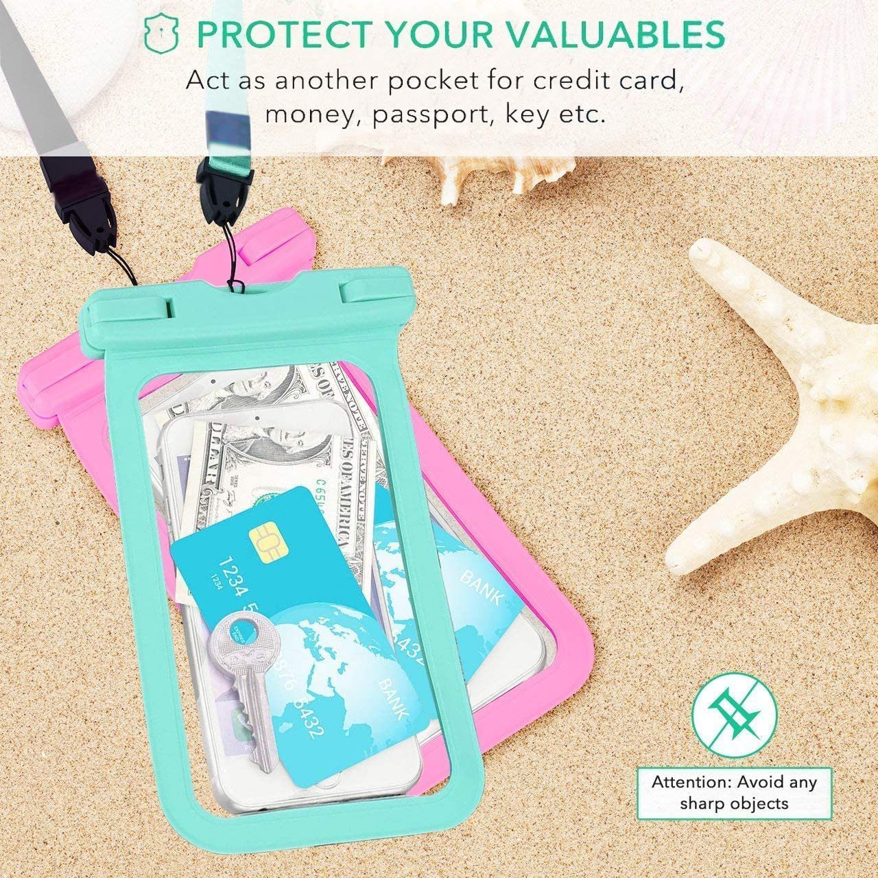 MORRENT Handyhülle wasserdichte Handyhülle Unterwasser Wasserfeste - 7 Zoll DOPPELT VERSIEGELT Wasserdicht Handy Hülle Handytasche für iPhone 12 SE 11 Pro XS Max XR X 8 7 6+ Samsung Huawei etc 17,8 cm (7 Zoll)