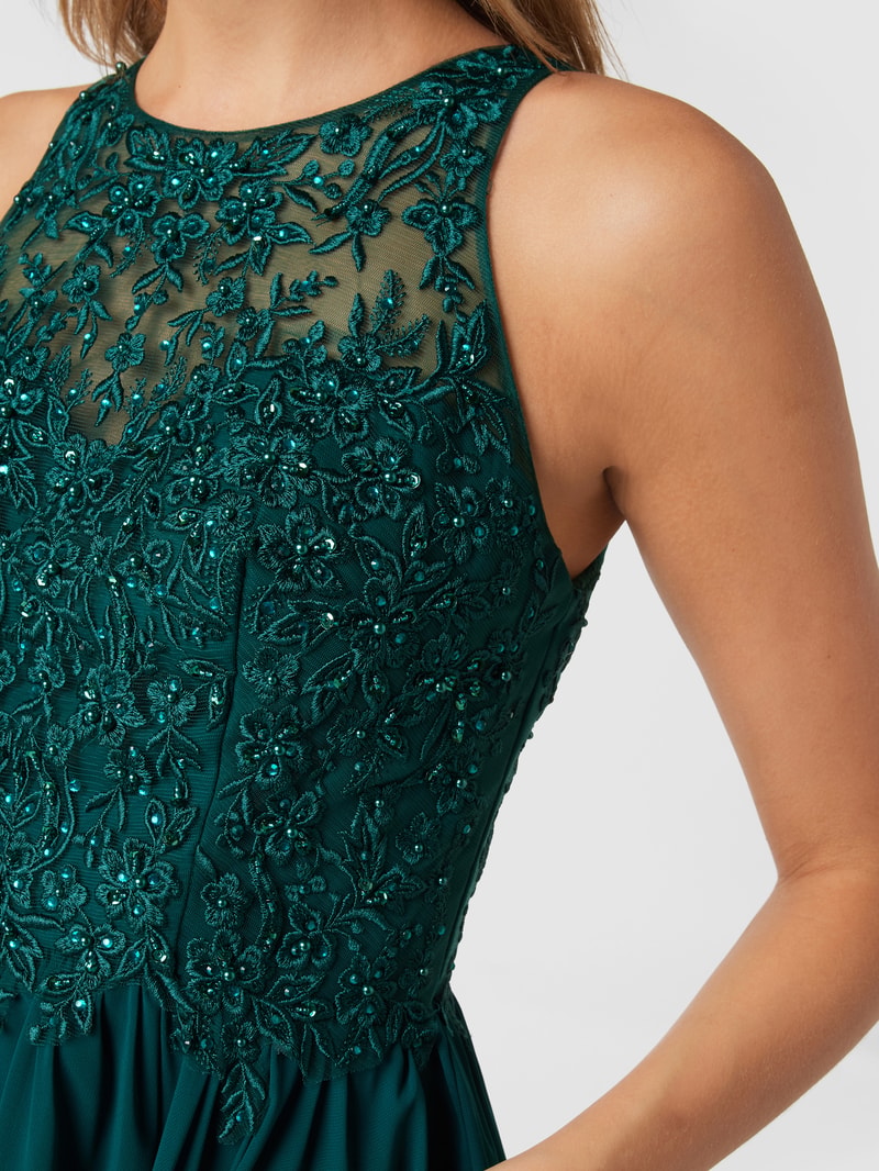 Cocktailkleid mit floralen Stickereien und Ziersteinen in bottle