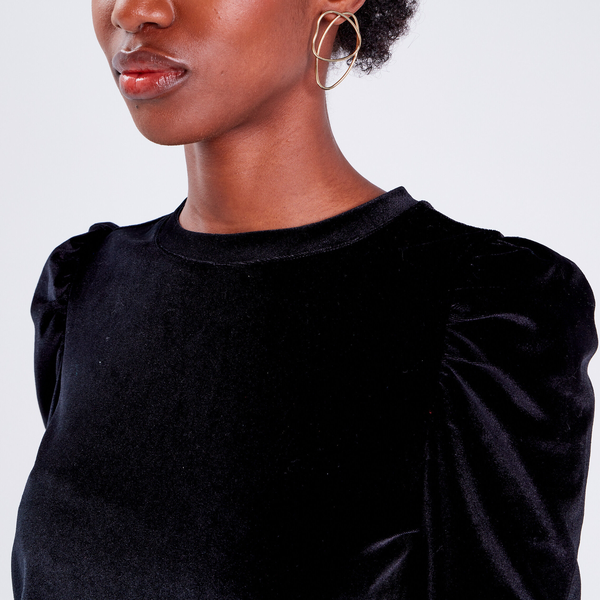 T-shirt manches 3/4 velours noir femme | Cache Cache