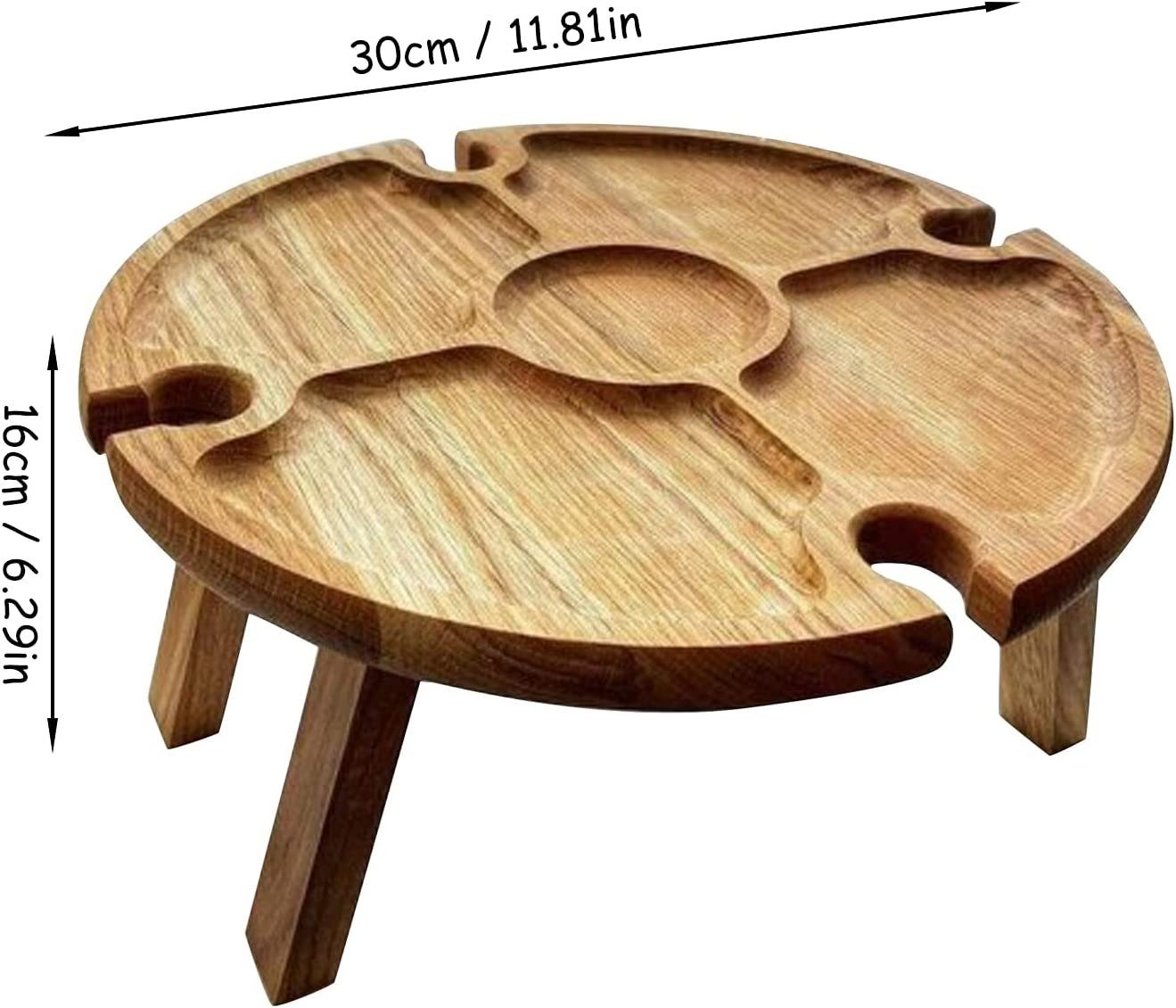 JedBesetzt Klapptisch Weintisch Tragbar, Mini Campingtisch, Picknicktisch Rund Holz