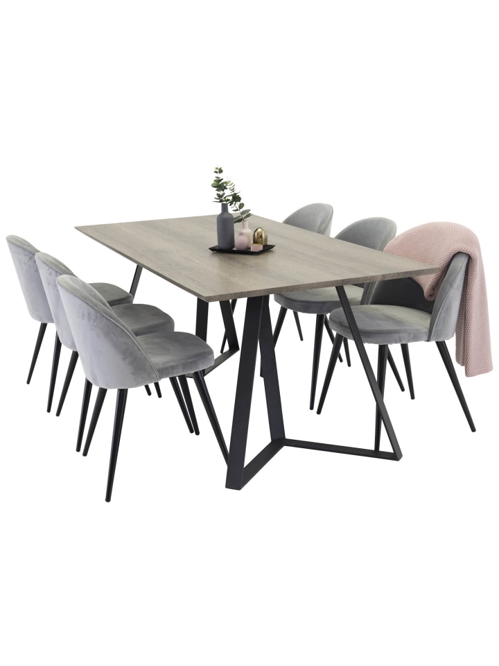 ebuy24 Essgruppe Marina 8 (7-teilig) Hellgrau 90 x 180 cm günstig kaufen onesize