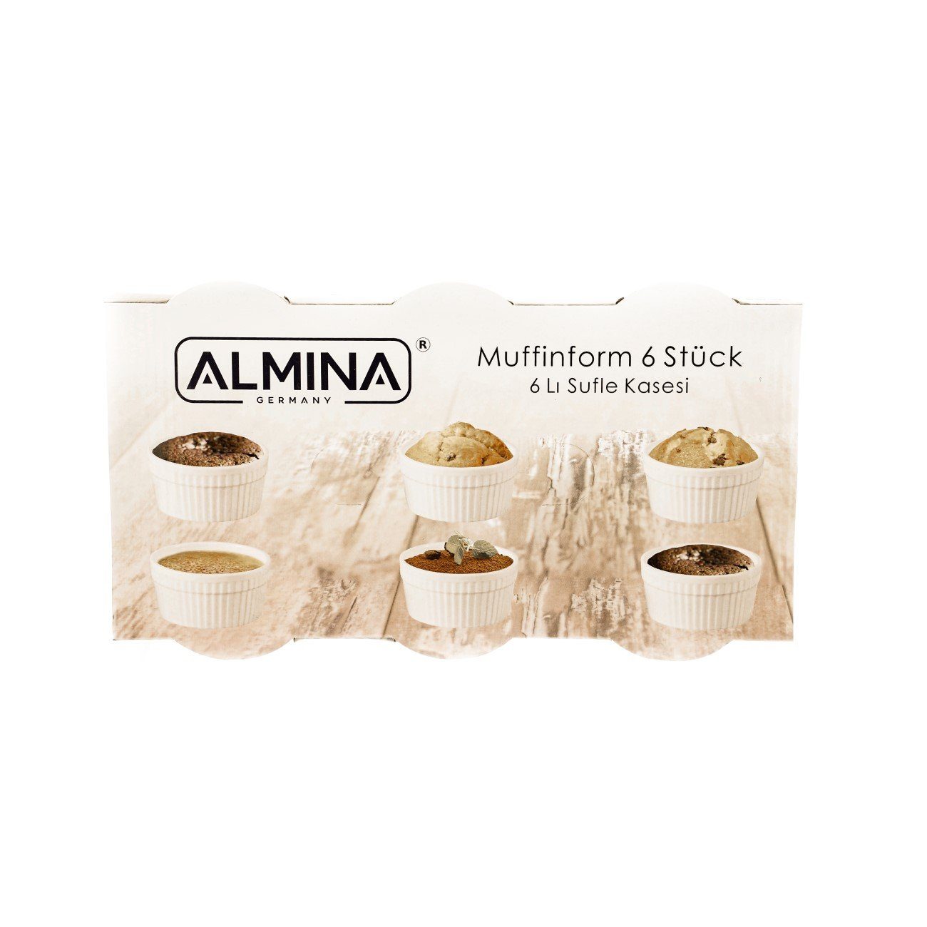 Almina Muffinform 6er Muffinform Souffleform Rund aus Porzellan in Weiß ca. 200 ml, (6-tlg)