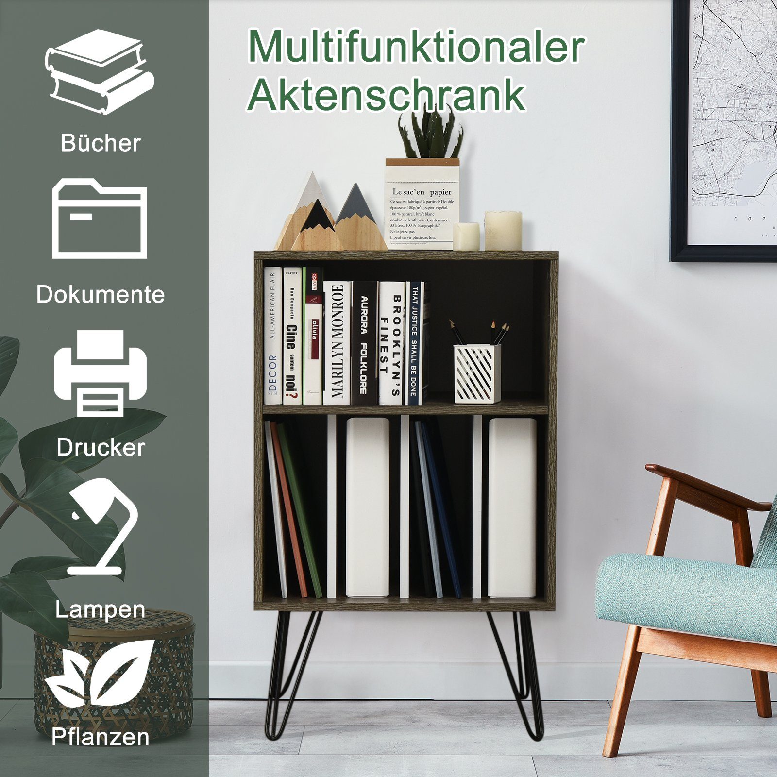 COSTWAY Aktenschrank mit 5 offenen Fächer, 2 Ebenen, 53x46x87cm
