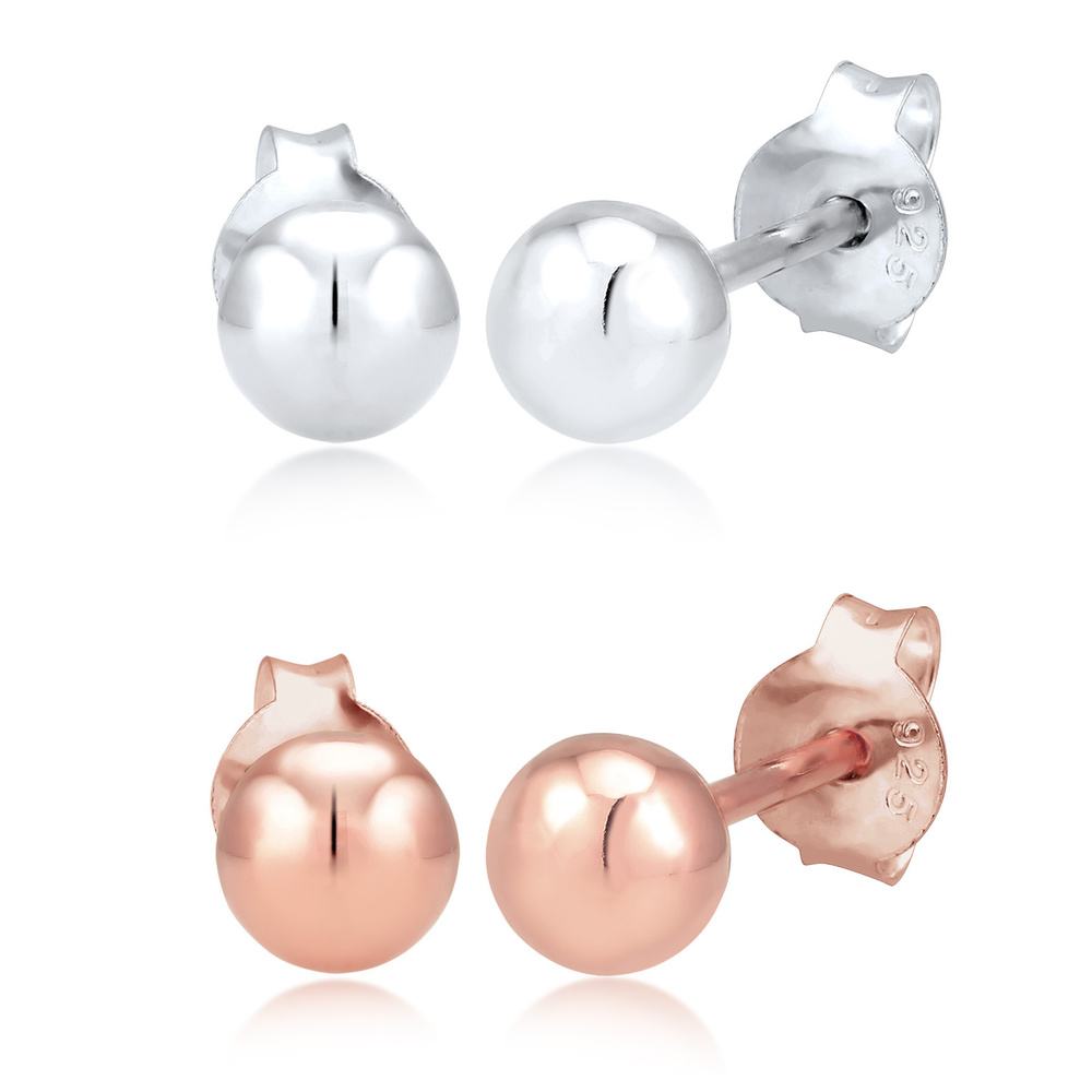 Elli Elli Boucles d'Oreilles Set Basic Minimal Bi-Couleur Clous d'Oreille Femme - (925 Boucles d'oreilles