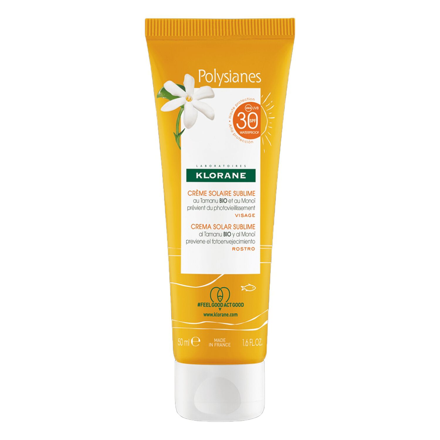 Klorane Crème solaire SPF30 Visage Sublime au Tamanu bio et Monoï - 50 ml