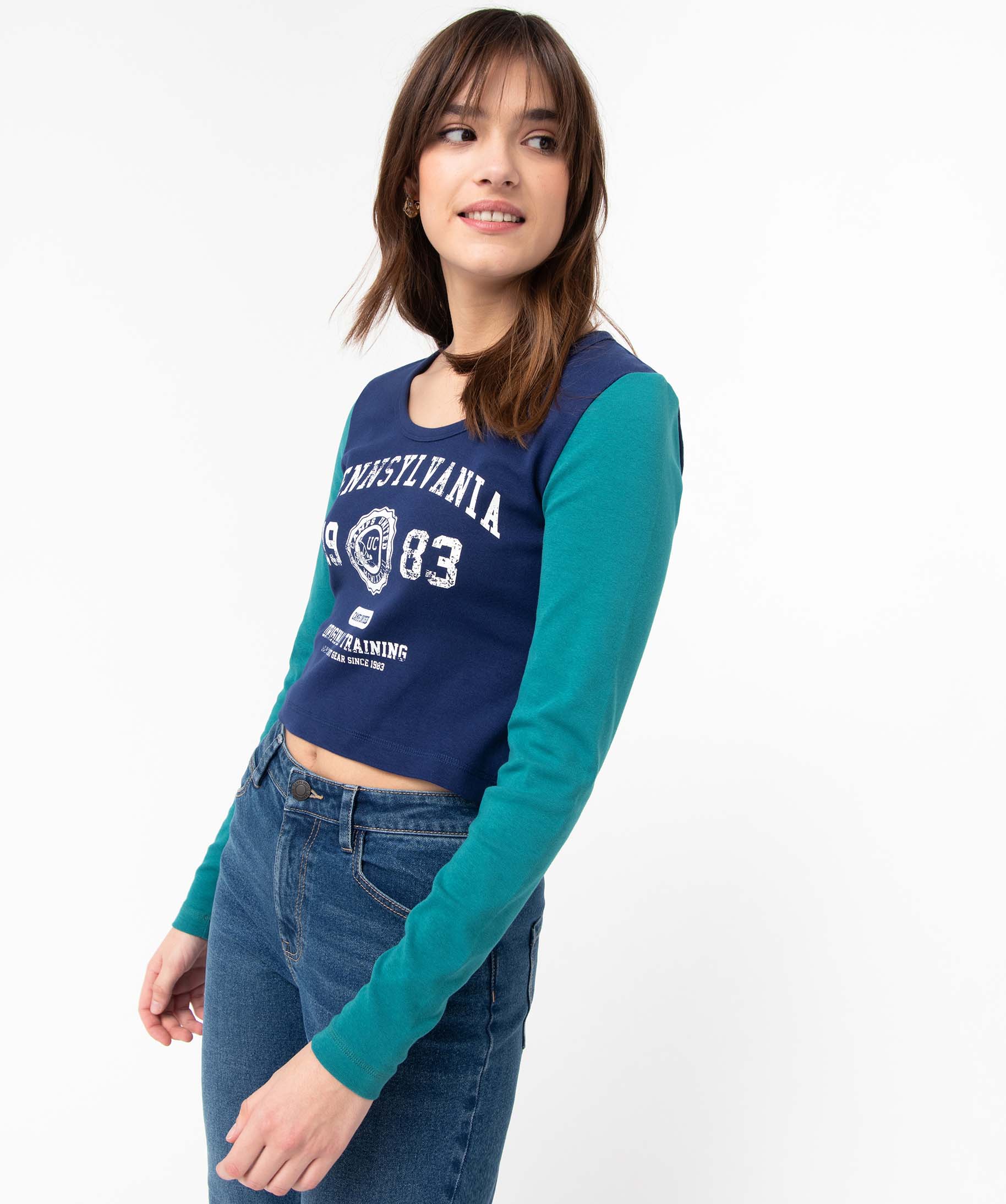Tee-shirt femme bicolore - Camps United bleu | GEMO