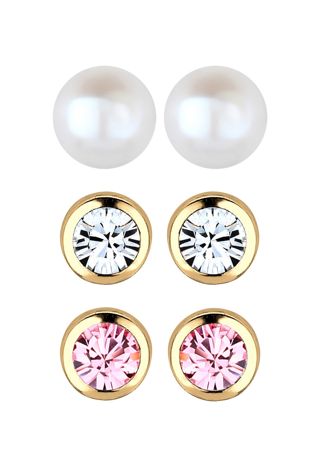 Elli Women's Basic Set of 3 Freshwater Cultured Pearls with 925 Sterling Silver Crystals