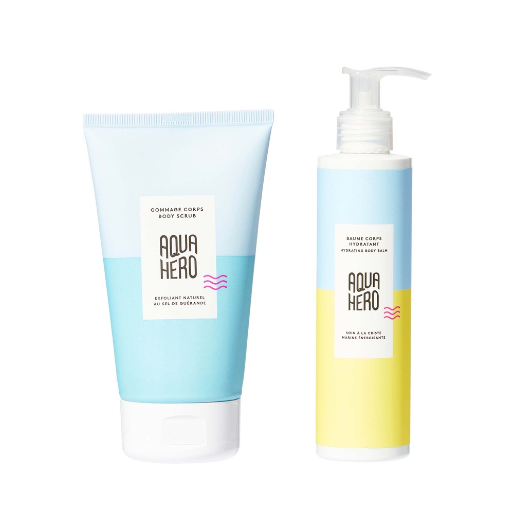 aquahero Set vivifiant corps - Gommage & Baume hydratant gommage corps & baume hydratant