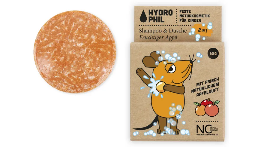 HYDROPHIL Kids festes 2in1 Shampoo & Dusche - Maus - fruchtiger Apfel 60 g