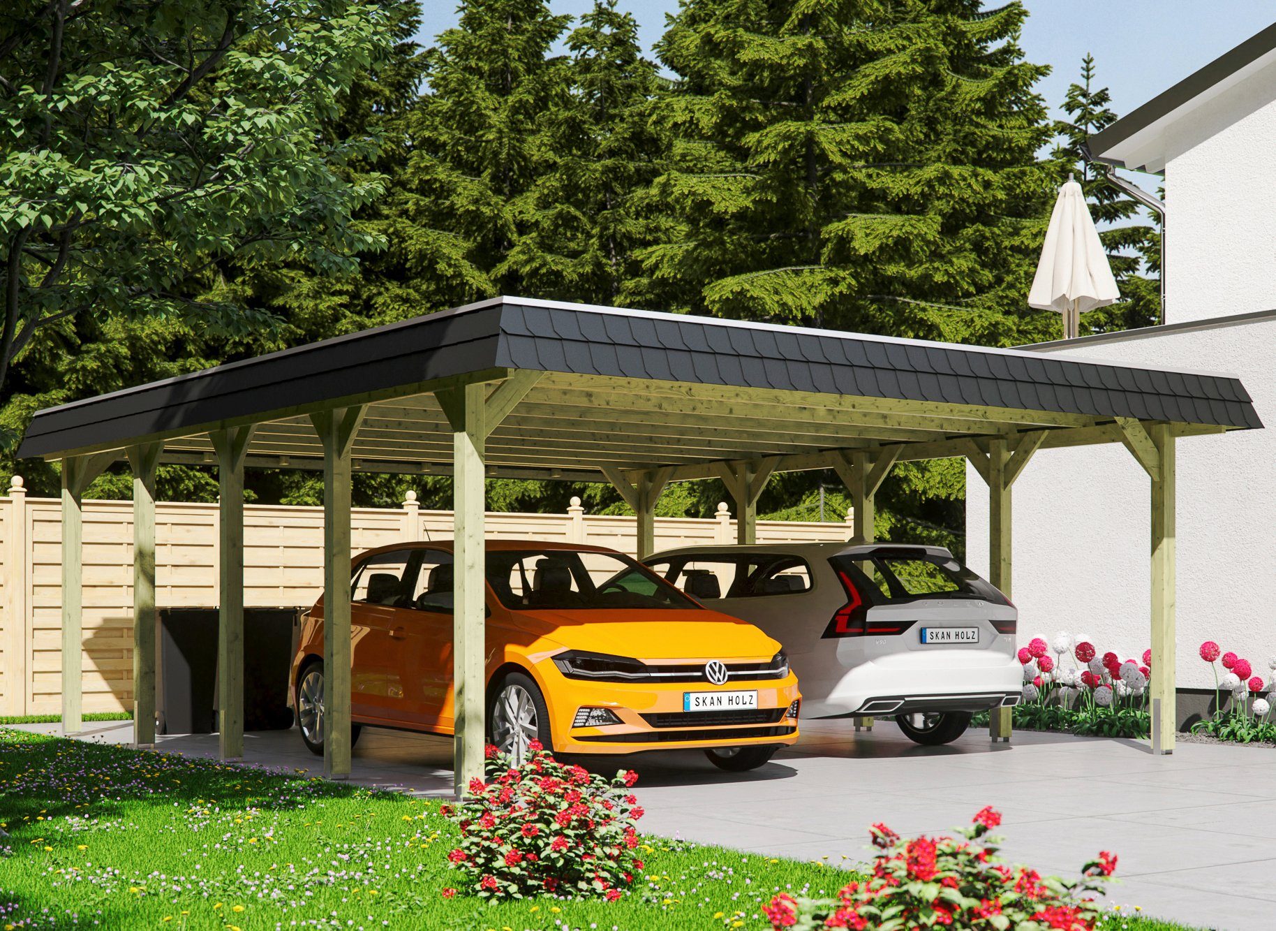 Skanholz Doppelcarport Spreewald, BxT: 585x741 cm, 215 cm Einfahrtshöhe