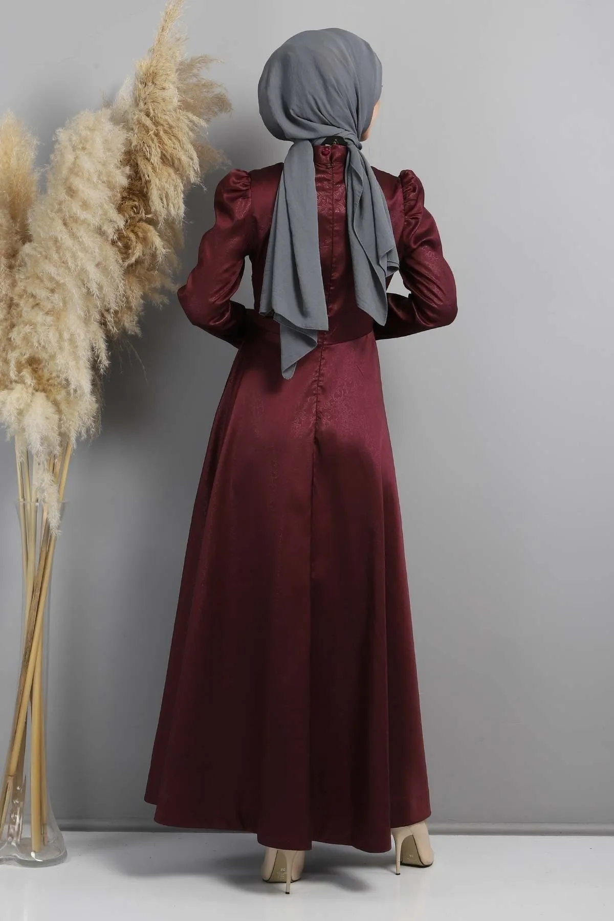 Modamihram  Stoned Burnt gemustertes Abendkleid Pflaume
