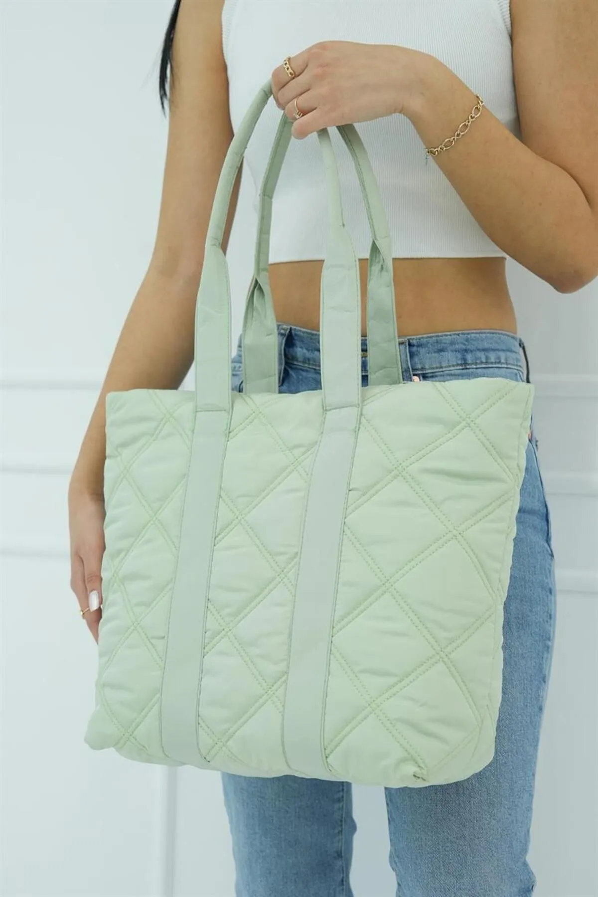 Madamra  Grüne Pufftasche für Damen mit Steppmuster