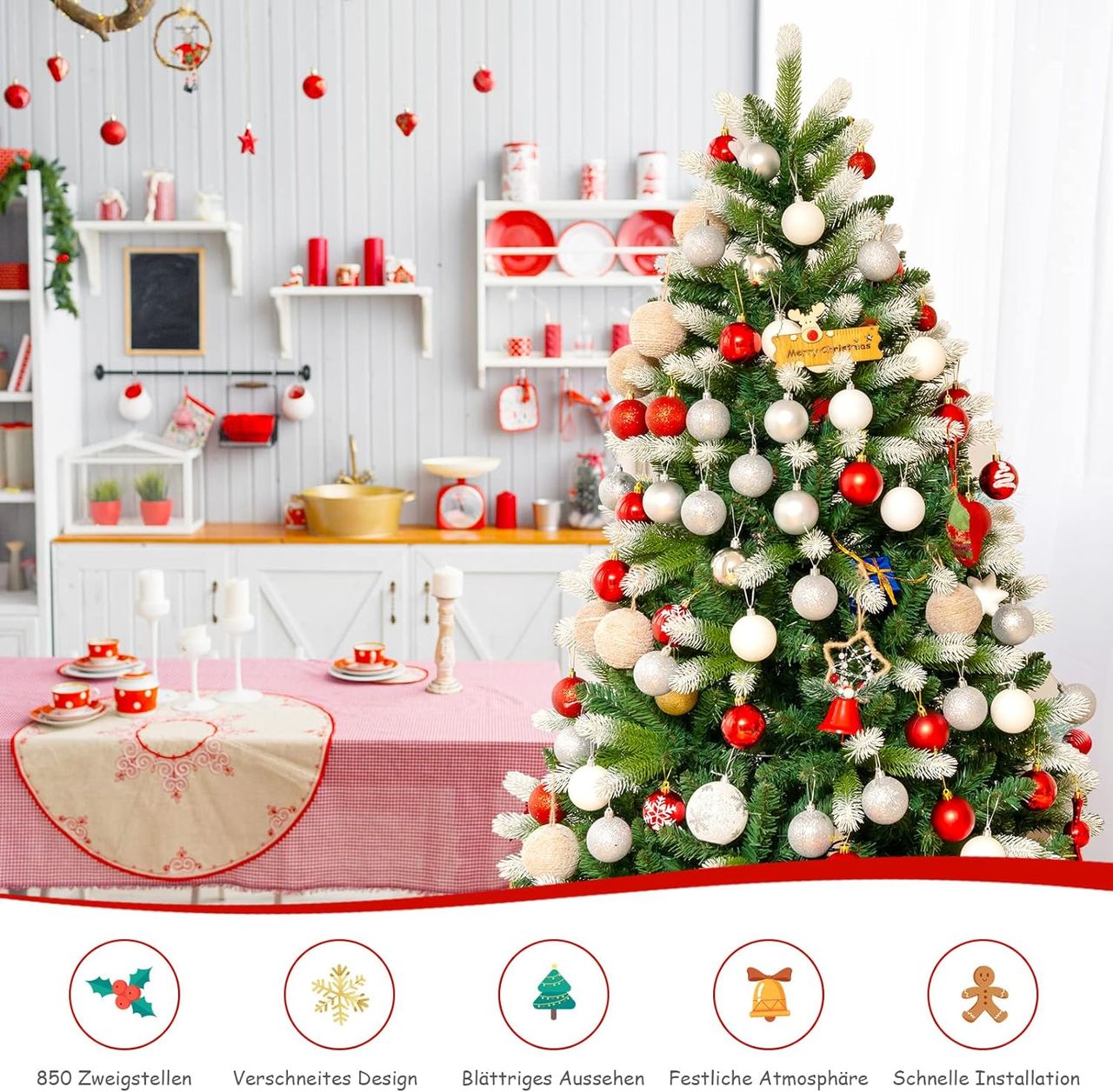 Costway 180cm Weihnachtsbaum mit Schnee