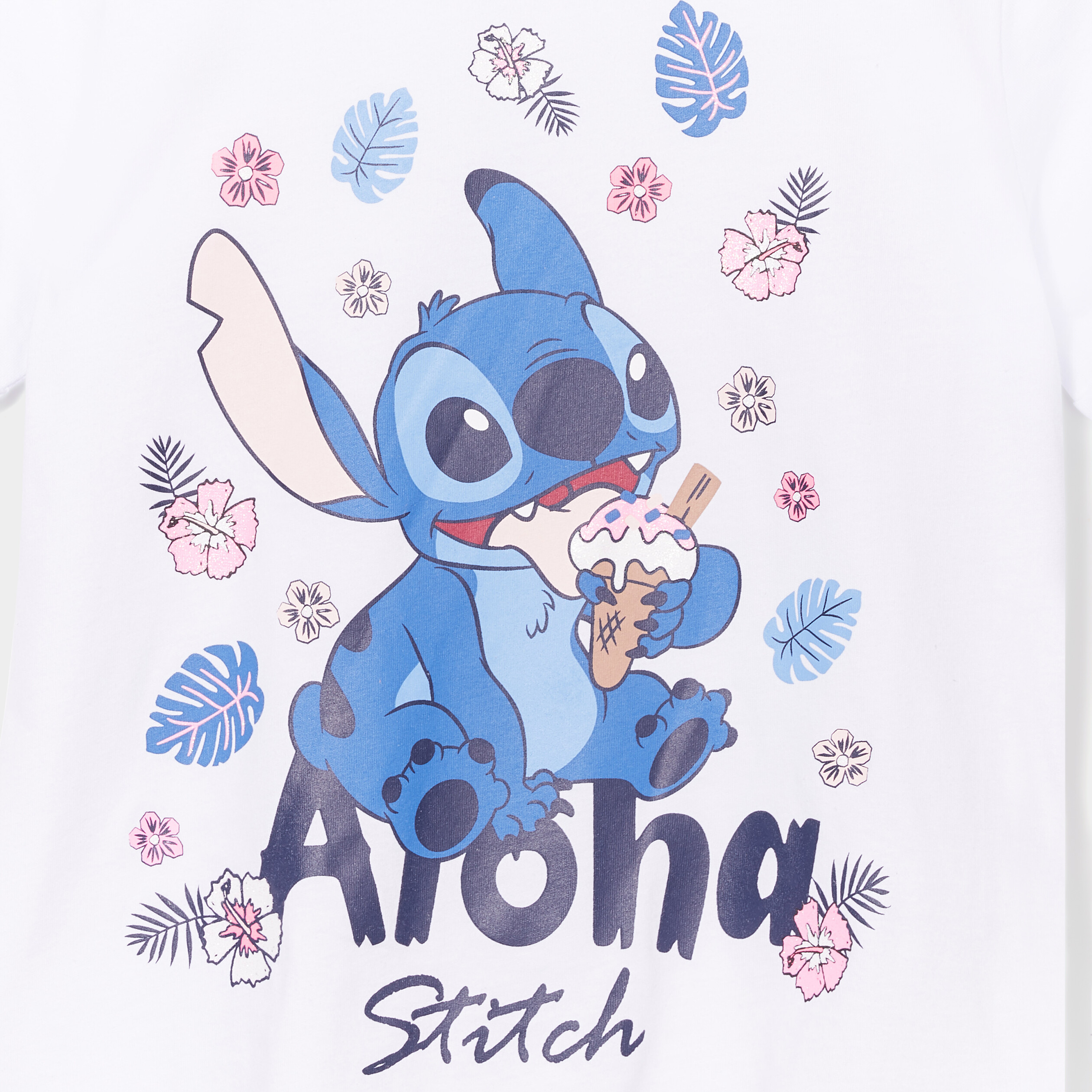 T-shirt droit coton Lilo et Stitch blanc fille | La Halle