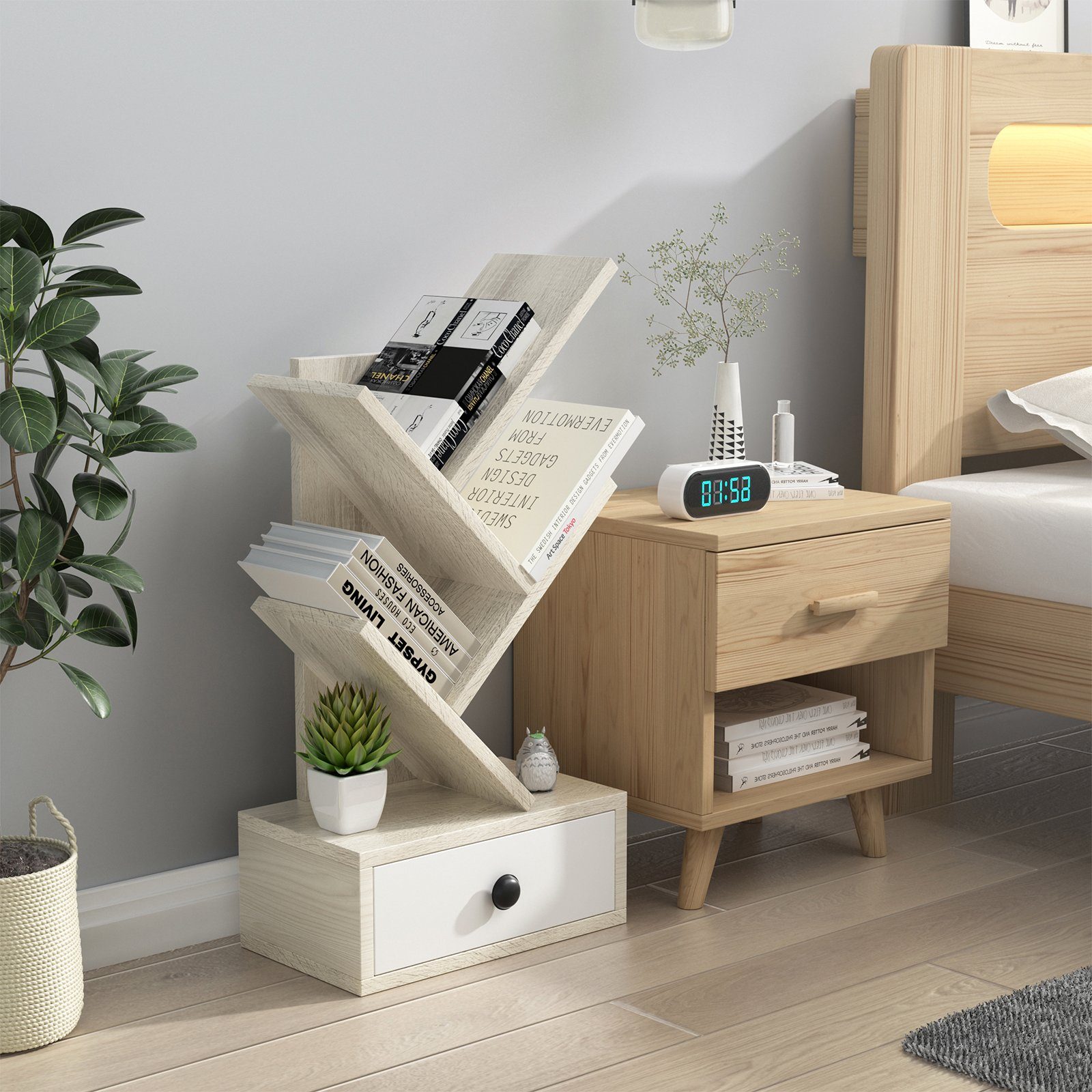 COSTWAY Bücherregal, stehend, in Baumform, mit Schublade, Holz, 30x17,5x60cm
