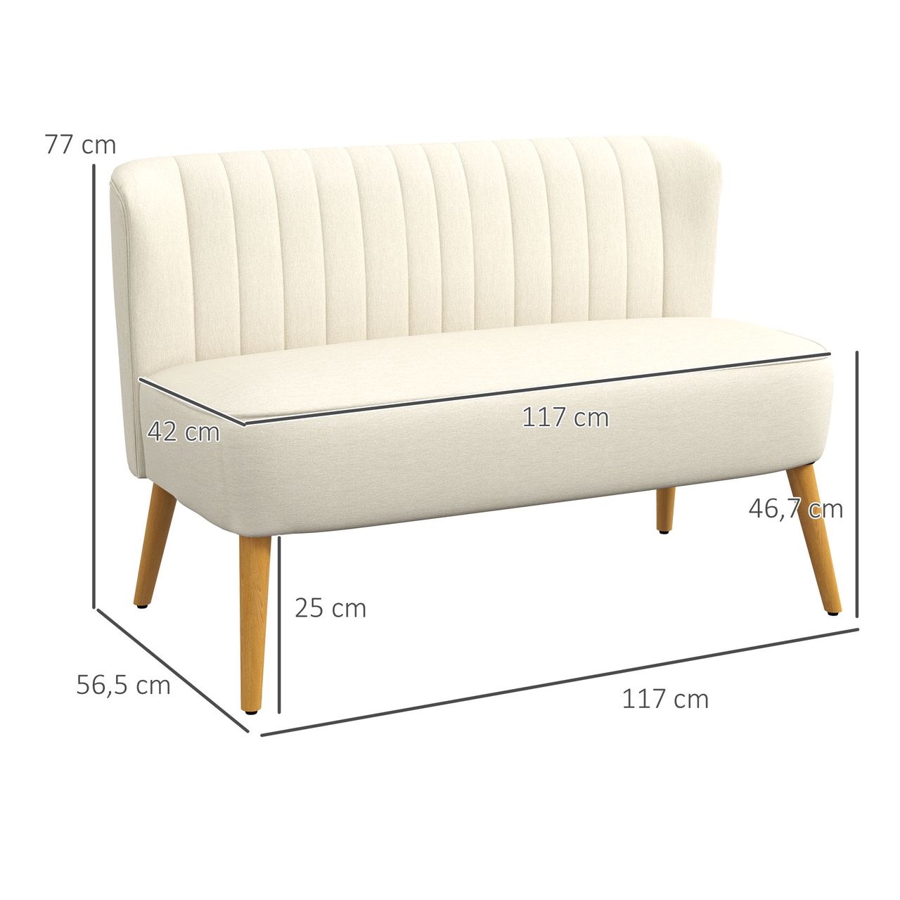 HOMCOM Sofa 2-Sitzer Stoffsofa Couch Polstersofa Loungesofa breit Cremeweiß