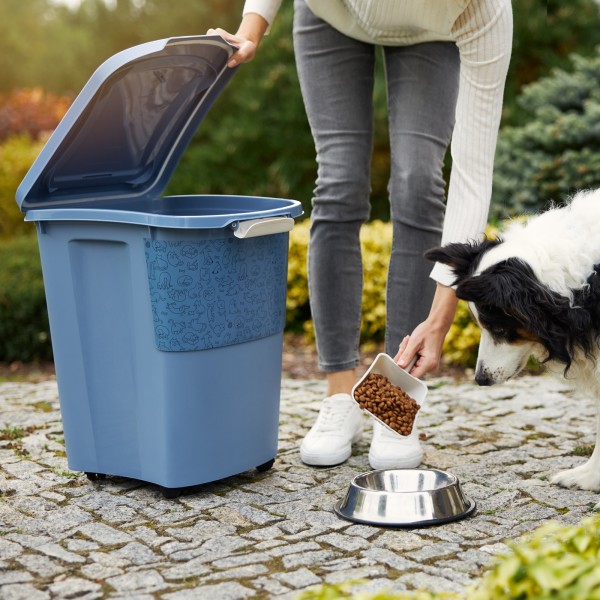 Rotho MyPet Archie Tierfutterbehälter mit Rollen 38 l, mit Tiermotif, horizon blue