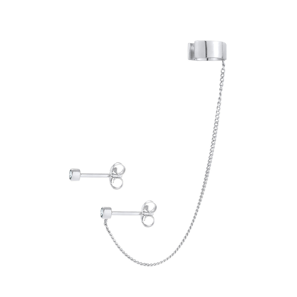 Elli Elli Boucles d'Oreilles Earcuff Stecker Rund Kristalle Silber Boucles d'oreilles