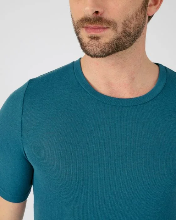 T-shirt col rond fine côte, manches courtes Thermolactyl