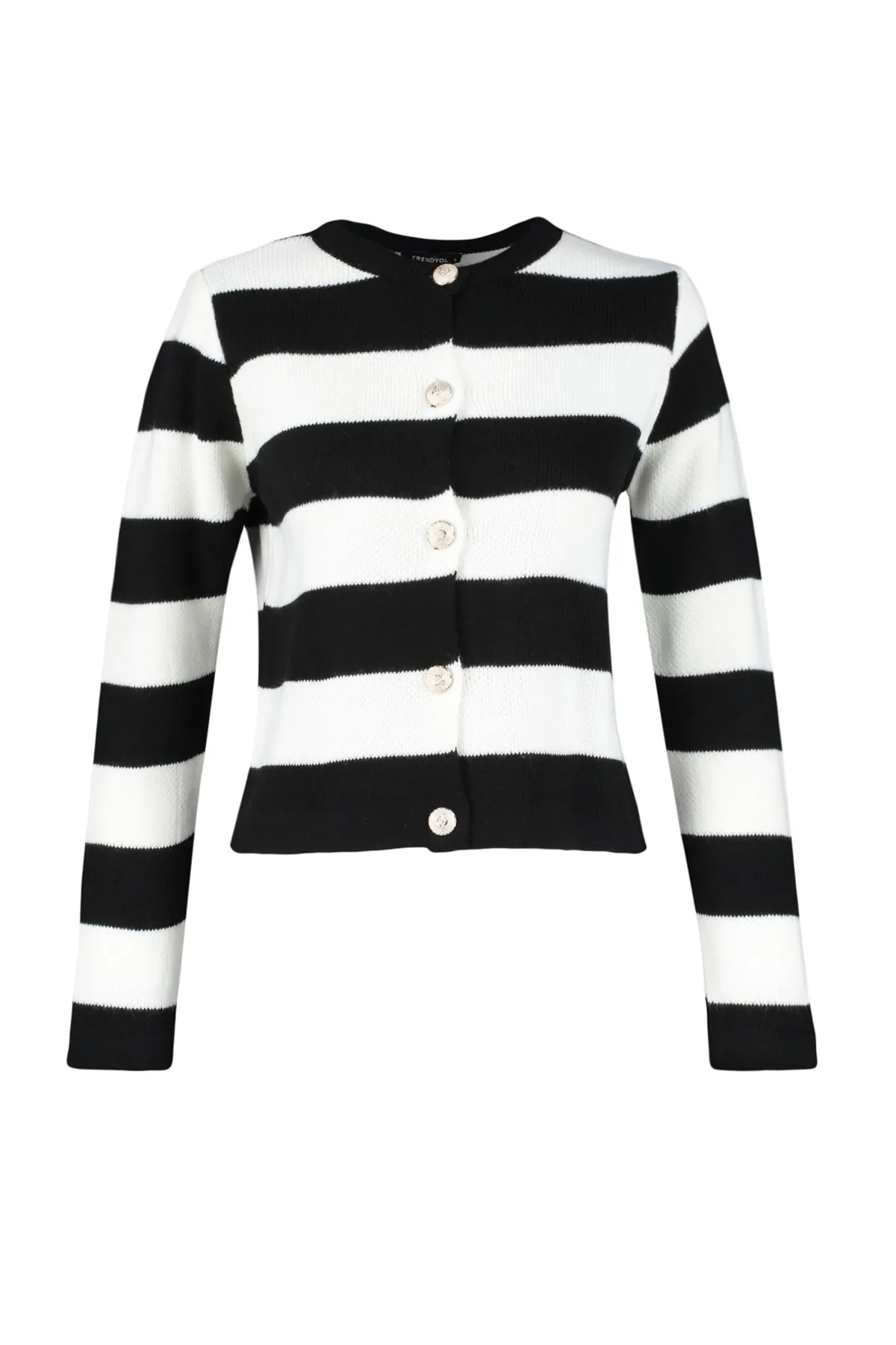 Trendyol Collection  Ecru gestreifter Basic-Strick-Cardigan TWOAW24HI00091