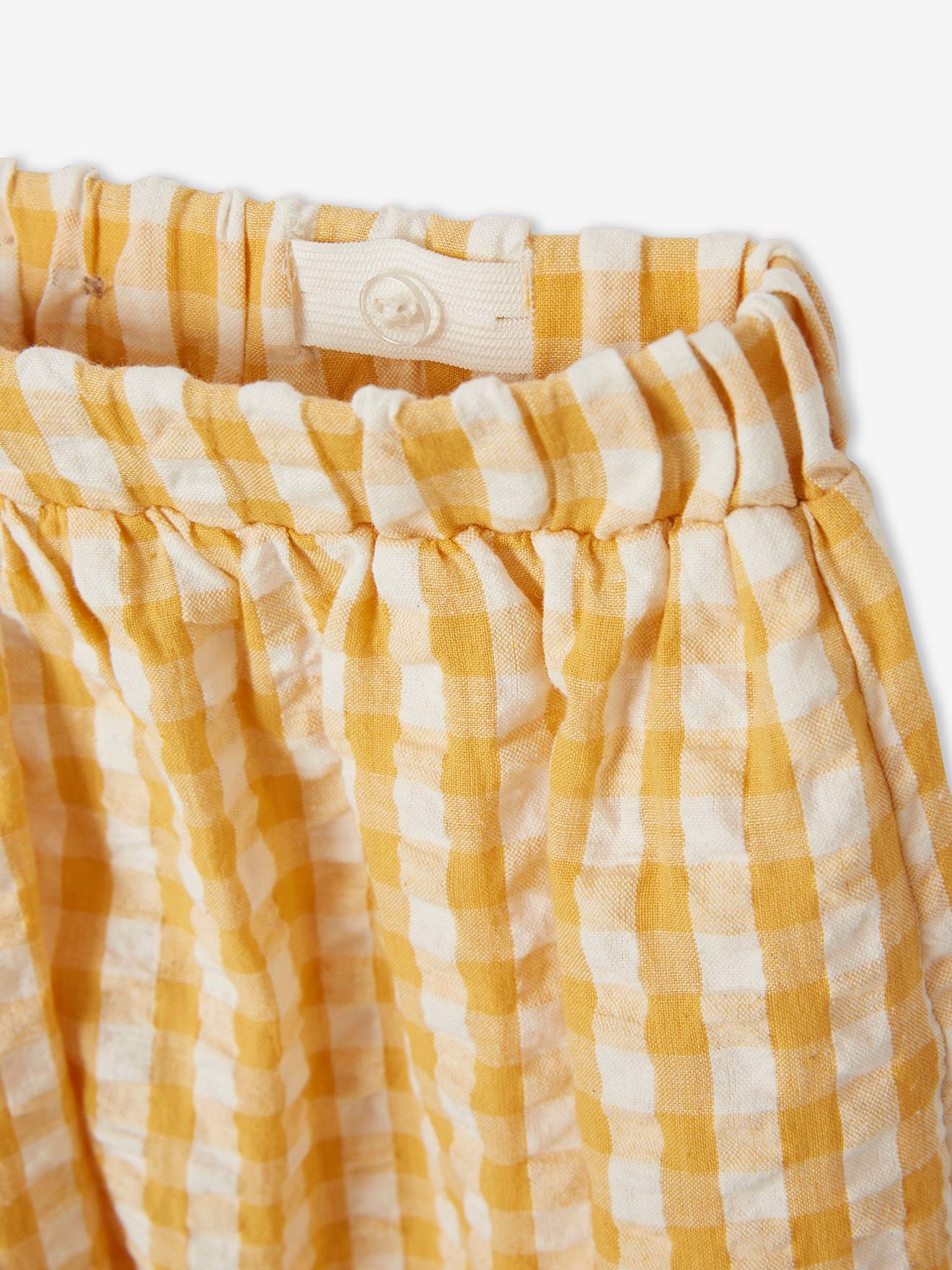 Jupe mi-longue à carreaux vichy fille carreaux jaune d'or