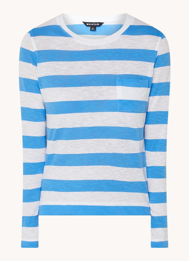 Tricou Whistles cu mânecă lungă, buzunar la piept și imprimeu cu dungi.