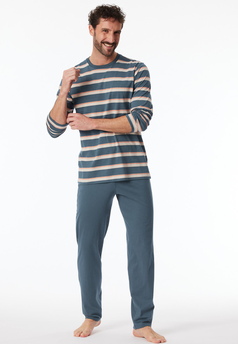 Schlafanzug lang Streifen jeansblau - Casual Nightwear