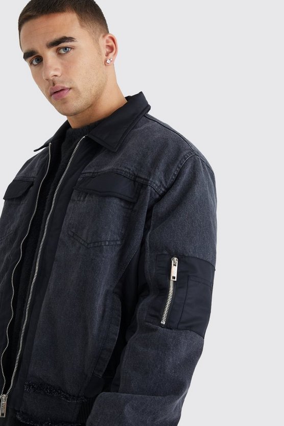 Kastige Jeans- und Nylonjacke