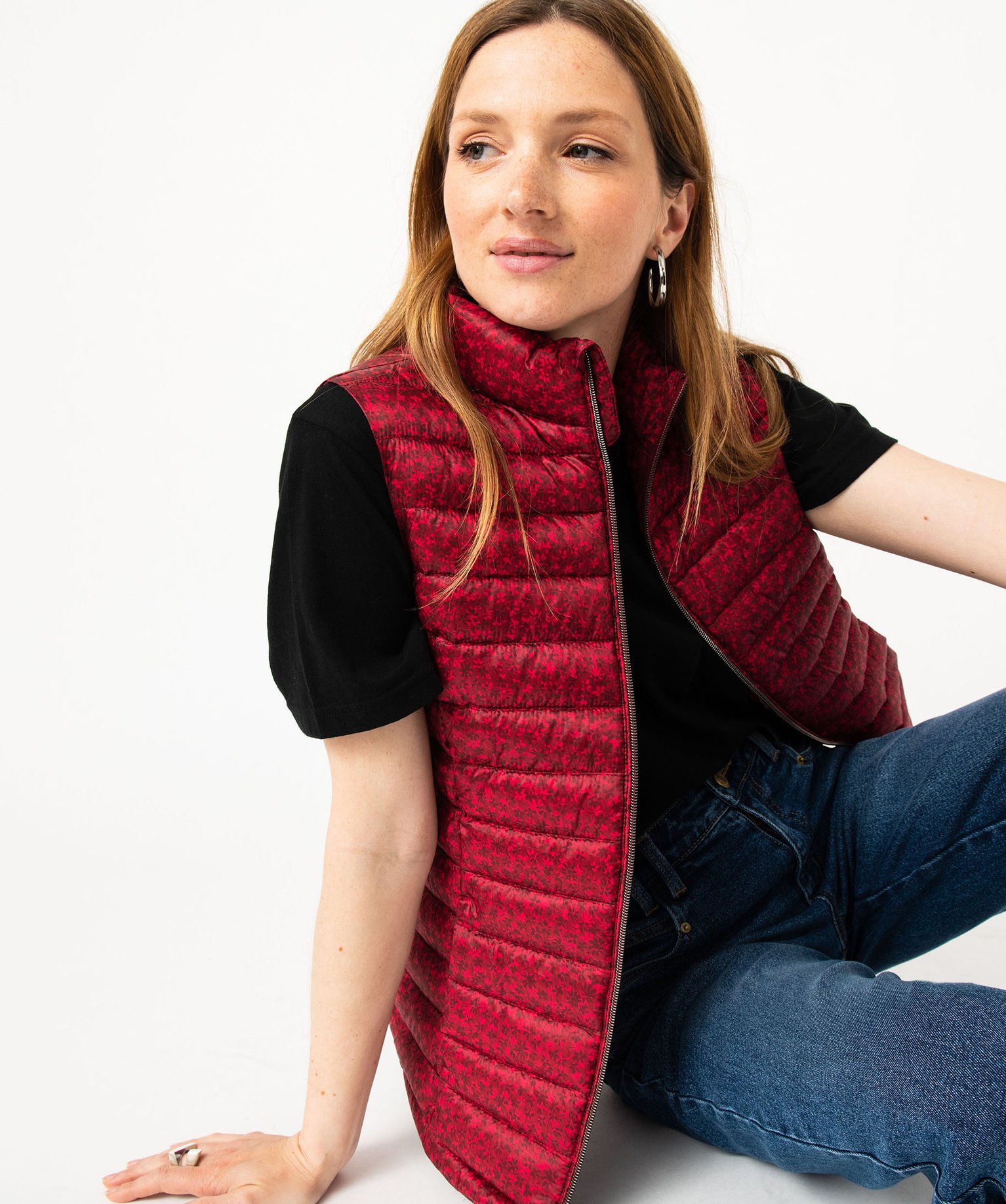 Doudoune sans manches à motifs fleuris femme imprime | GEMO