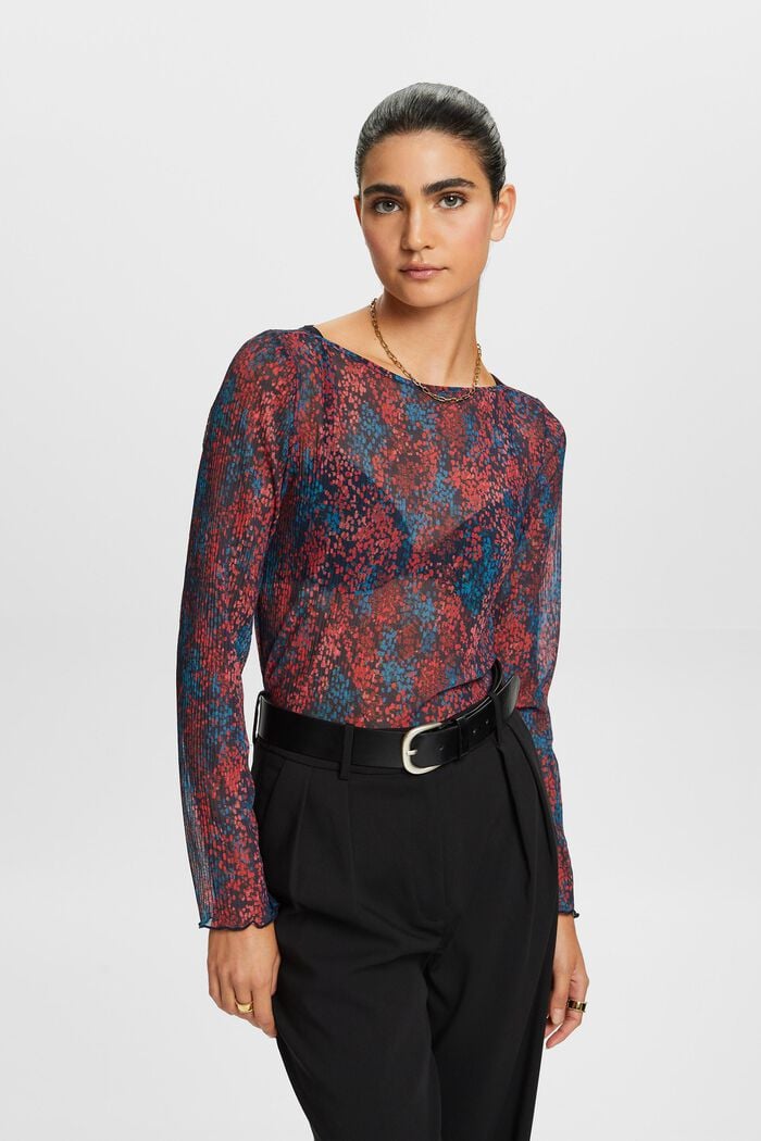 Plissiertes Mesh-Top mit Muster