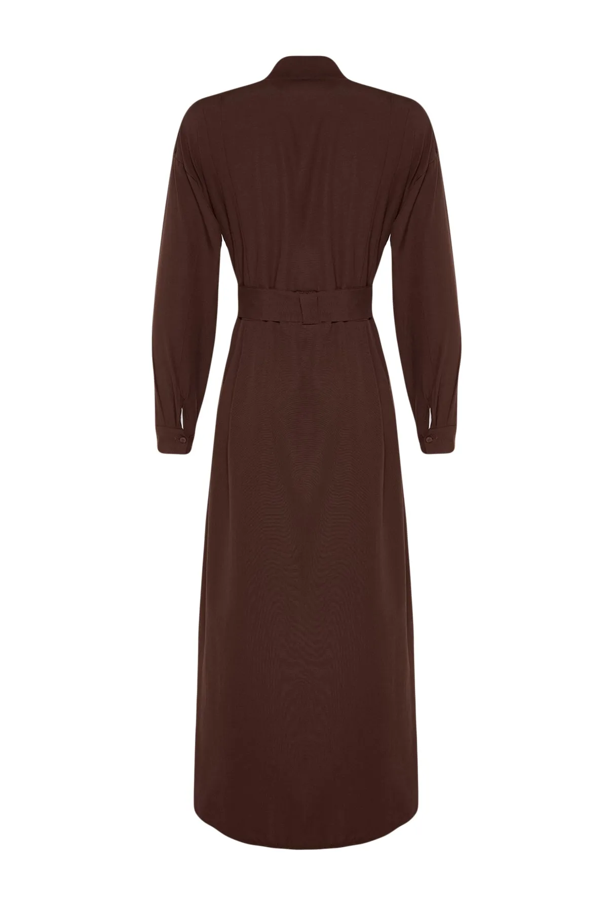 Trendyol Modest  Braunes gewebtes Aller Piece-Kleid mit Gürtel TCTAW24EB00092