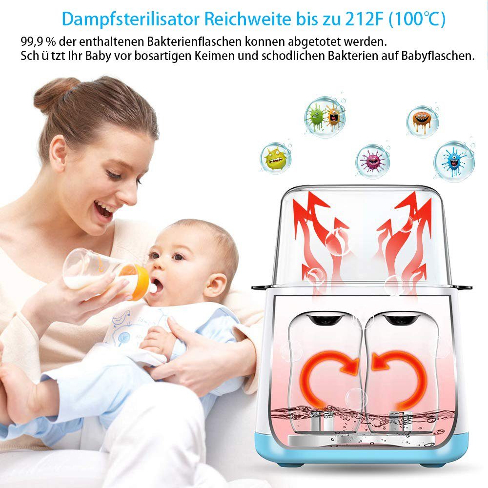 iceagle Babyflaschenwärmer 6 in 1 Flaschenwärmer Baby, Flaschenwärmer für 2 Flaschen, Babykostwärmer mit LCD-Display