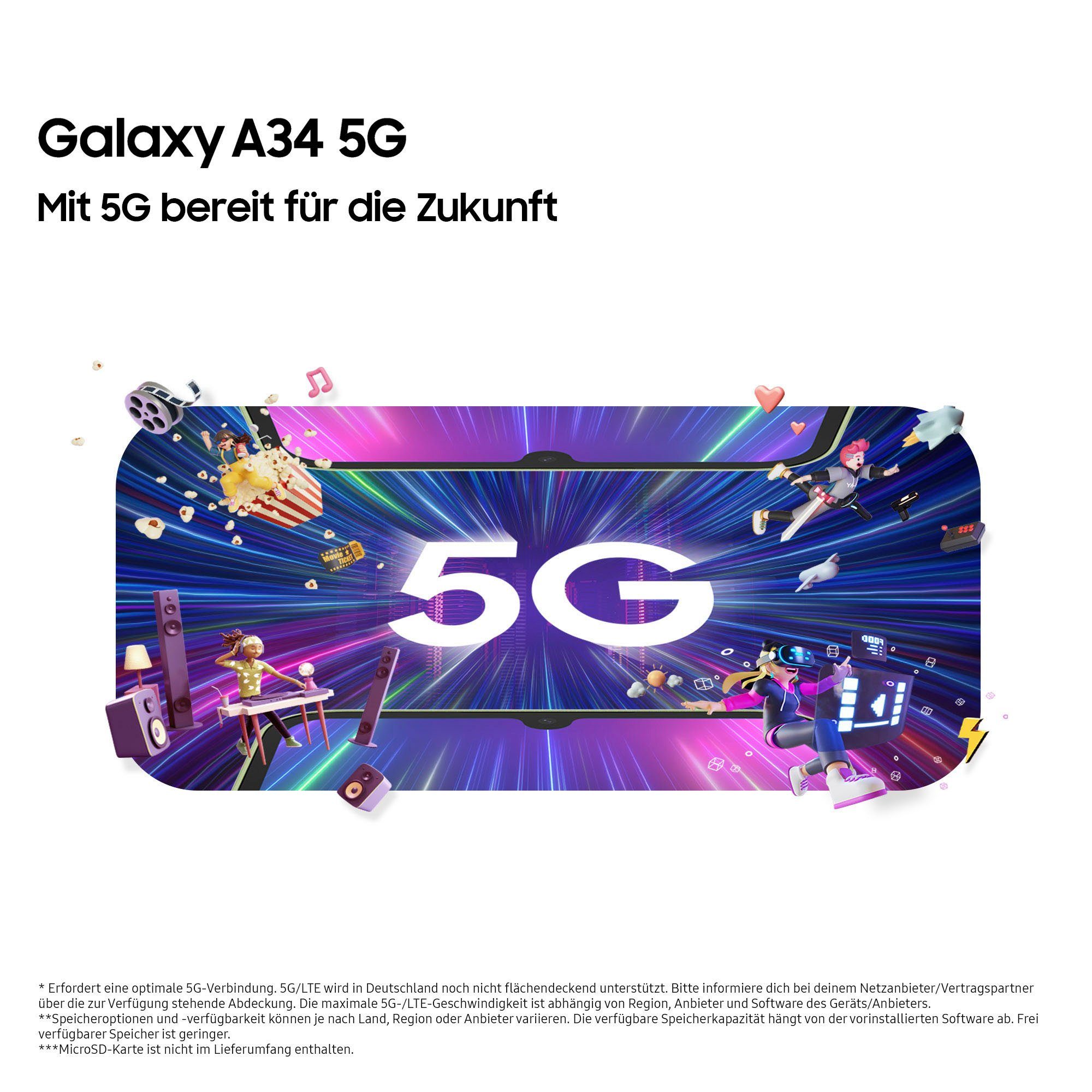Samsung Galaxy A34 5G 128GB Smartphone (16,65 cm/6,6 Zoll, 128 GB Speicherplatz, 48 MP Kamera)