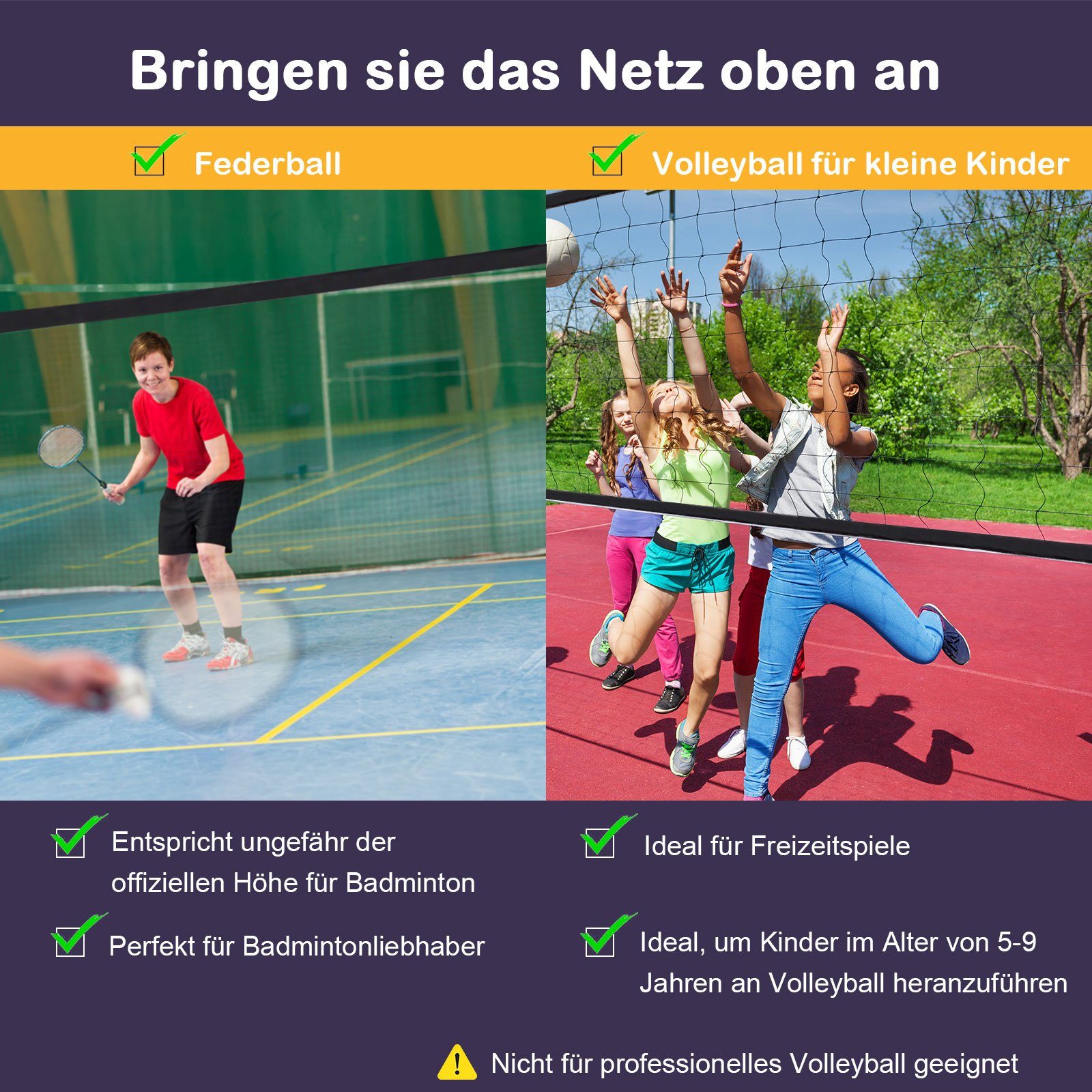 HOMCOM Badmintonnetz Set Höhenverstellbar Volleyballnetz, Metall Polyester Schwarz (Set, 1-St., faltbares Tennisnetz mit Badmintonschläger 94,158H cm), W400 x D103 cm