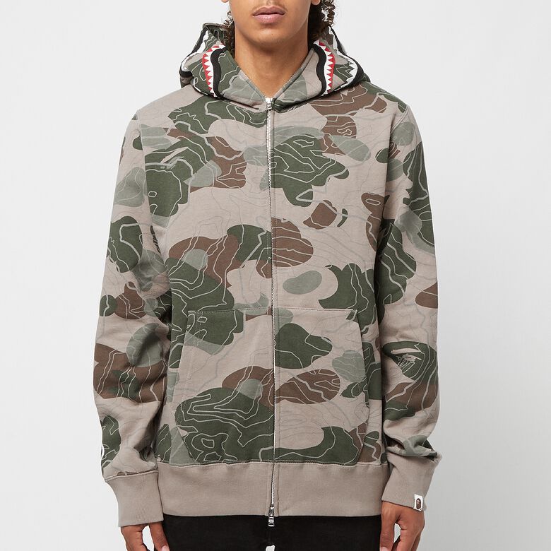 A Bathing Ape Layered Line Camo Shark Full Zip Hoodie M beige